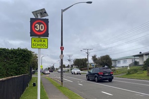 The digital variable speed sign outside Carlton School on SH3