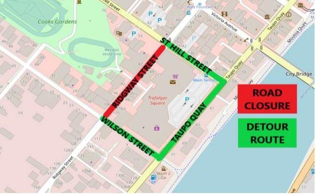 Ridgway Street overnight road closure map from 20 November 2023
