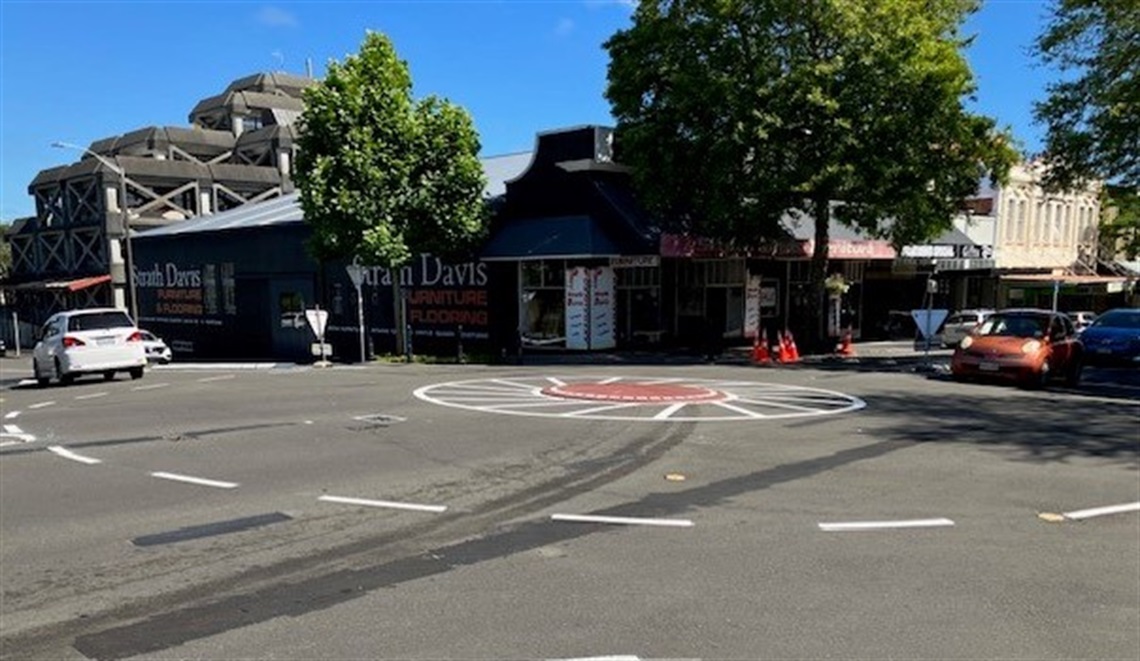 Roundabout at the corner of Guyton and Wicksteed streets