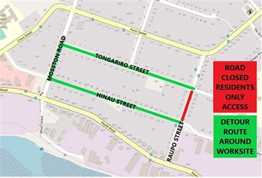 Raupo Street road closure map