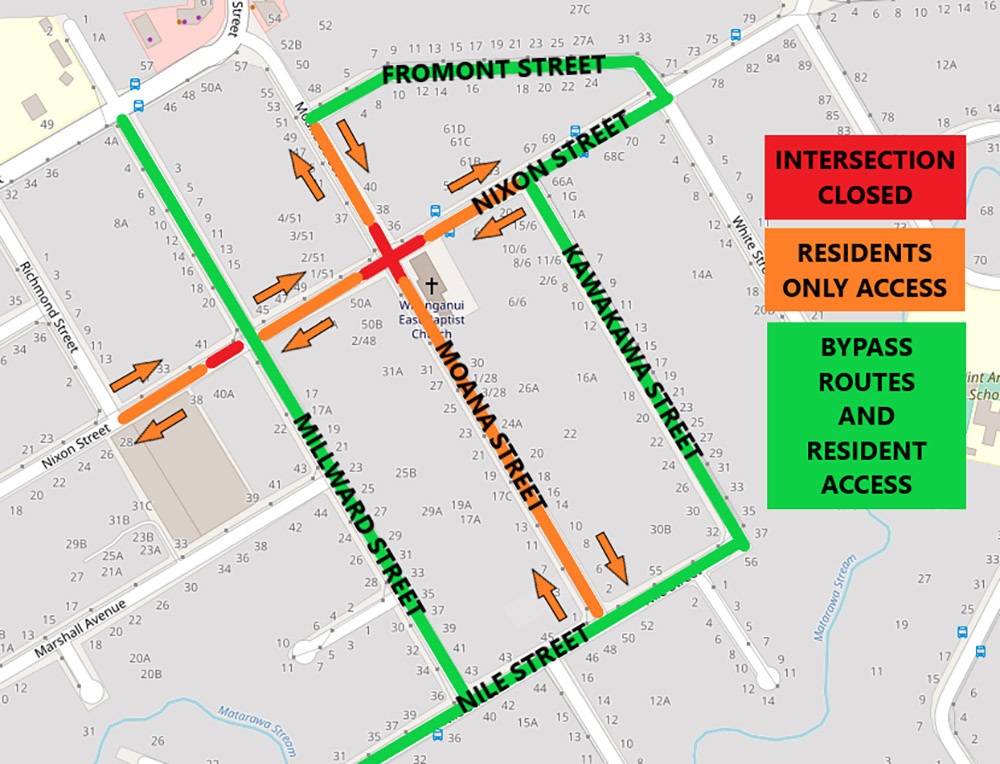 The Nixon-Moana streets intersection will be closed to through traffic from 11-25 September 2023