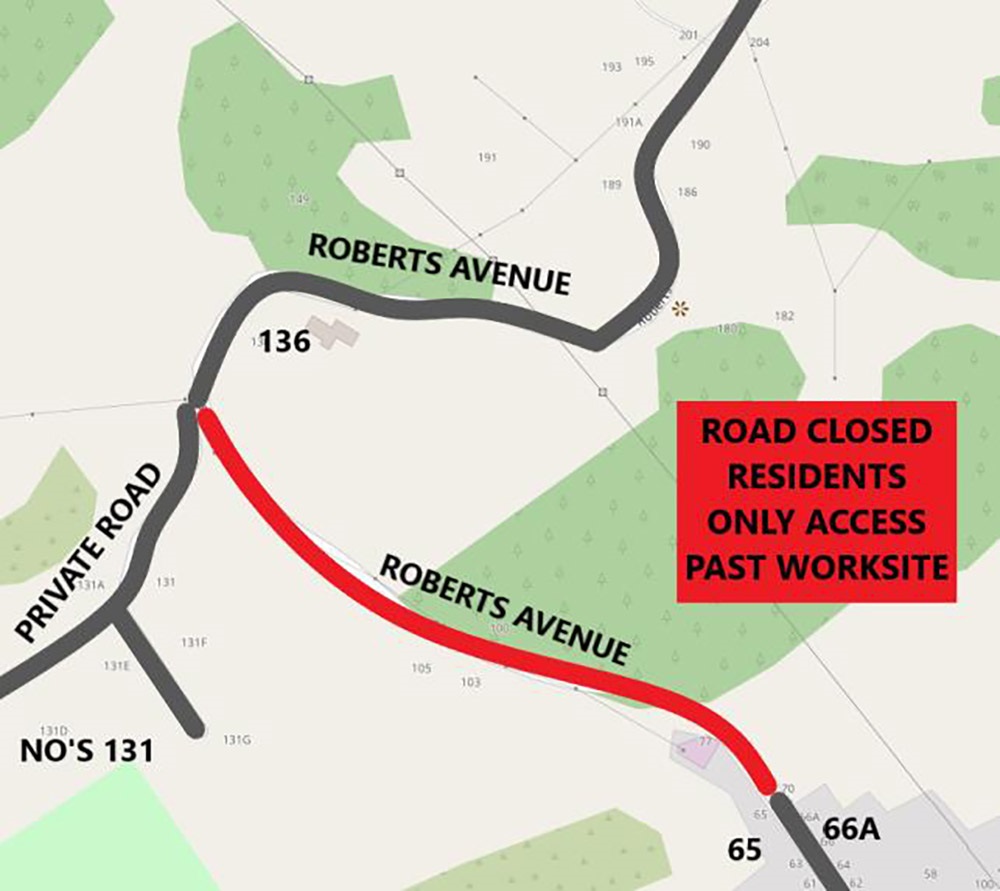 Roberts Avenue road closure to through traffic on dates in September 2023