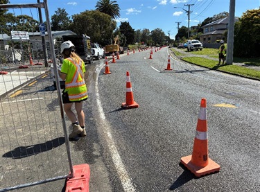 Traffic management in place at Totara Street