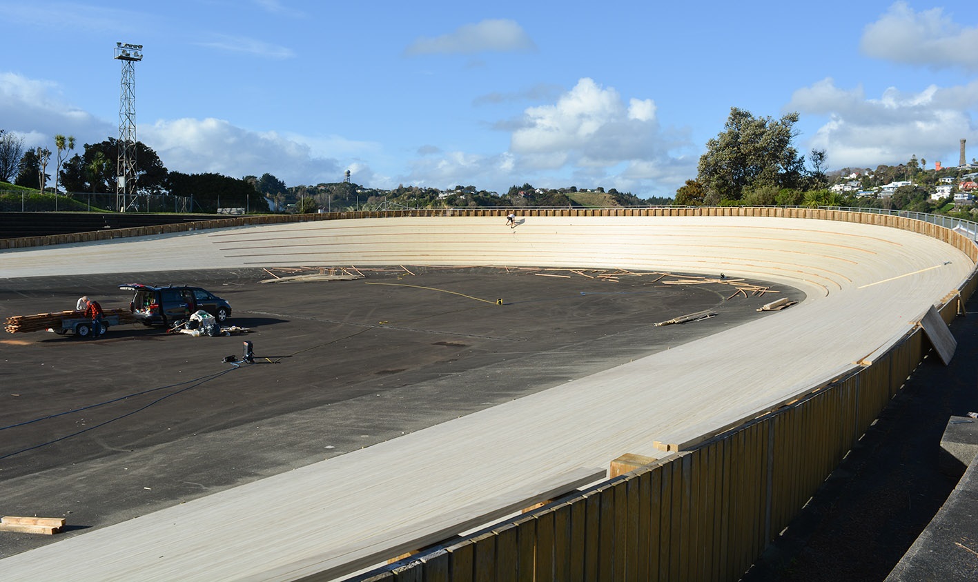 Installation of the new velodrome track is nearly complete as of 10 August 2023
