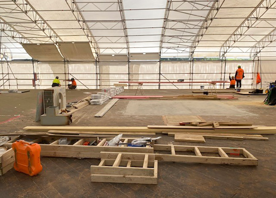 Airport terminal reroofing - internal view under construction tent