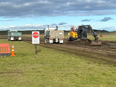 Heavy machinery at the Whanganui Airport as part of the parallel taxiway project June 2025