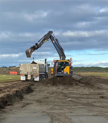 Heavy machinery at the Whanganui Airport as part of the parallel taxiway project June 2025