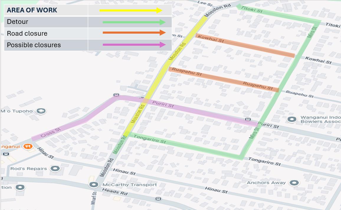 Map showing Mosston Road closure